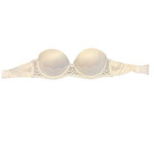 Auden 32B White Plunge Coverage Push-Up Strapless Bra Lace Nylon/Spandex Blend